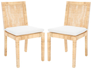 Safavieh TOJO Cane Dining Chair Set with White Cushion - Natural Rattan for Coastal & Modern Interiors DCH6502A-SET2