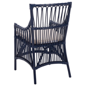 Zorianna Woven Rattan Dining Chair With Padded Cushion — Coastal Handmade Accent Seat For Comfort And Style