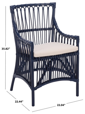 Zorianna Woven Rattan Dining Chair With Padded Cushion — Coastal Handmade Accent Seat For Comfort And Style