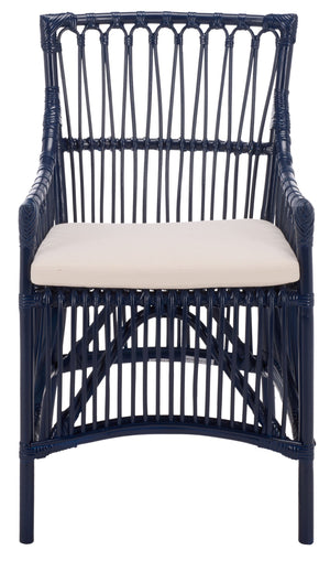Zorianna Woven Rattan Dining Chair With Padded Cushion — Coastal Handmade Accent Seat For Comfort And Style