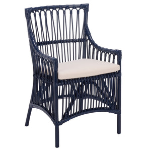 Zorianna Woven Rattan Dining Chair With Padded Cushion — Coastal Handmade Accent Seat For Comfort And Style