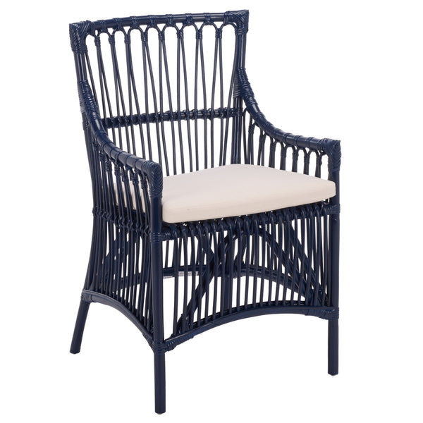 Zorianna Woven Rattan Dining Chair With Padded Cushion — Coastal Handmade Accent Seat For Comfort And Style