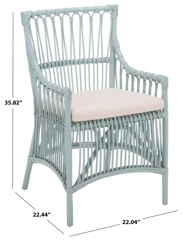 Zorianna Woven Rattan Dining Chair With Padded Cushion — Coastal Handmade Accent Seat For Comfort And Style