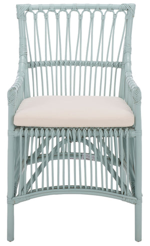 Zorianna Woven Rattan Dining Chair With Padded Cushion — Coastal Handmade Accent Seat For Comfort And Style