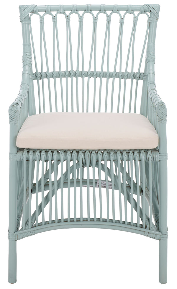 Zorianna Woven Rattan Dining Chair With Padded Cushion — Coastal Handmade Accent Seat For Comfort And Style