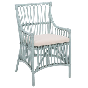 Zorianna Woven Rattan Dining Chair With Padded Cushion — Coastal Handmade Accent Seat For Comfort And Style