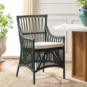Zorianna Woven Rattan Dining Chair With Padded Cushion — Coastal Handmade Accent Seat For Comfort And Style