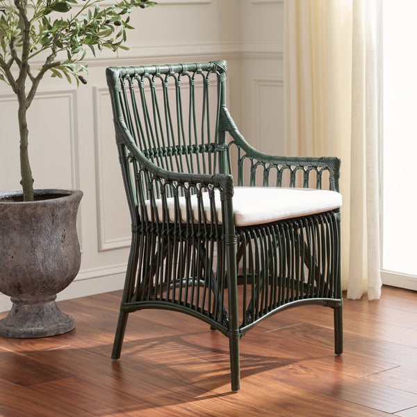 Zorianna Woven Rattan Dining Chair With Padded Cushion — Coastal Handmade Accent Seat For Comfort And Style