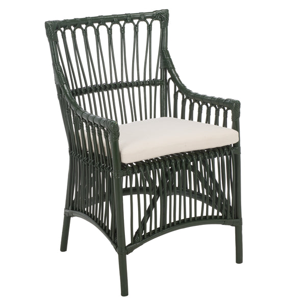 Zorianna Woven Rattan Dining Chair With Padded Cushion — Coastal Handmade Accent Seat For Comfort And Style