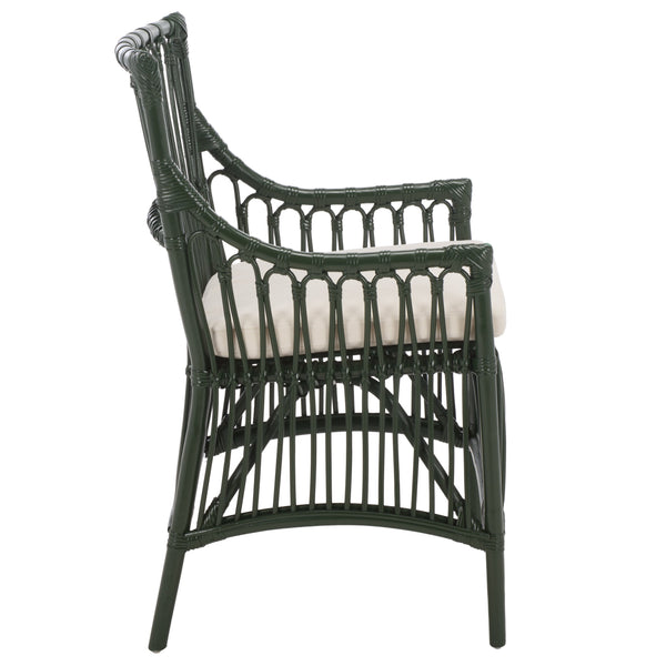 Zorianna Woven Rattan Dining Chair With Padded Cushion — Coastal Handmade Accent Seat For Comfort And Style