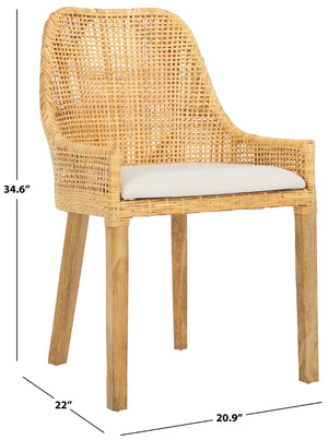 Safavieh Altha Modern Dining Chair With Plush Cushion - Stylish Rattan Barrel Back & Sturdy Mango Wood Legs DCH6506A