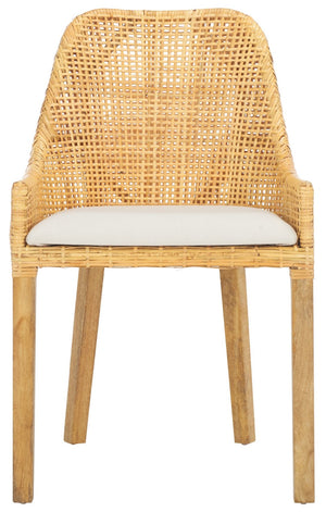 Safavieh Altha Modern Dining Chair With Plush Cushion - Stylish Rattan Barrel Back & Sturdy Mango Wood Legs DCH6506A