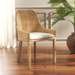 Safavieh Altha Modern Dining Chair With Plush Cushion - Stylish Rattan Barrel Back & Sturdy Mango Wood Legs DCH6506A