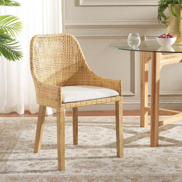 Safavieh Altha Modern Dining Chair With Plush Cushion - Stylish Rattan Barrel Back & Sturdy Mango Wood Legs DCH6506A