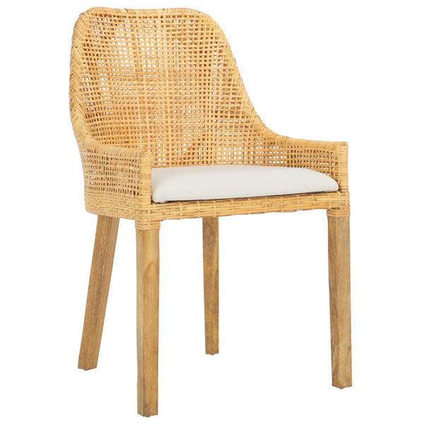Safavieh Altha Modern Dining Chair With Plush Cushion - Stylish Rattan Barrel Back & Sturdy Mango Wood Legs DCH6506A