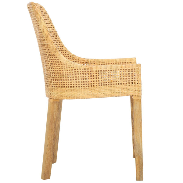 Safavieh Altha Modern Dining Chair With Plush Cushion - Stylish Rattan Barrel Back & Sturdy Mango Wood Legs DCH6506A