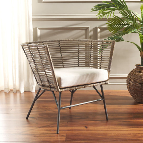 Safavieh Camira Dining Chair With Cushion - Coastal Charm, Ergonomic Support, And Modern Black Metal Legs DCH6507A