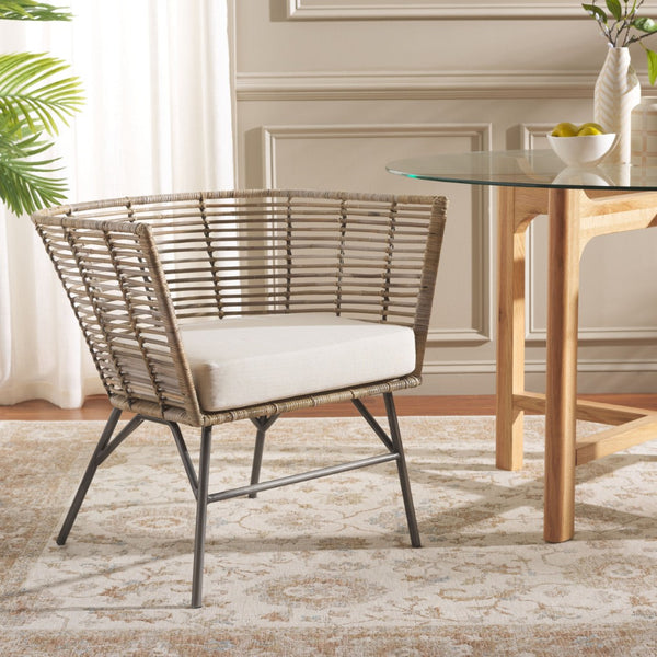 Safavieh Camira Dining Chair With Cushion - Coastal Charm, Ergonomic Support, And Modern Black Metal Legs DCH6507A