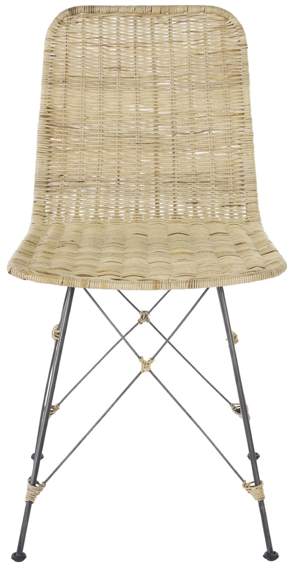 Safavieh MINERVA Weaved Dining Chair - Contemporary Comfort with Stylish Rattan Seat and Sturdy Metal Frame Light Natural / Black DCH6508A-SET2