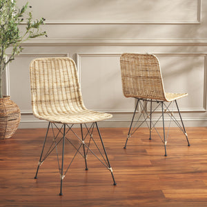 Safavieh Minerva Weaved Dining Chair - Chic Light Natural Design With Sturdy Black Metal Frame For Elegance Light Natural ,Black Metal & Rattan Dch6508a-set2