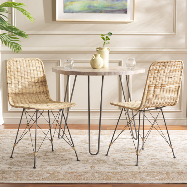 Safavieh Minerva Weaved Dining Chair - Chic Light Natural Design With Sturdy Black Metal Frame For Elegance Light Natural ,Black Metal & Rattan Dch6508a-set2