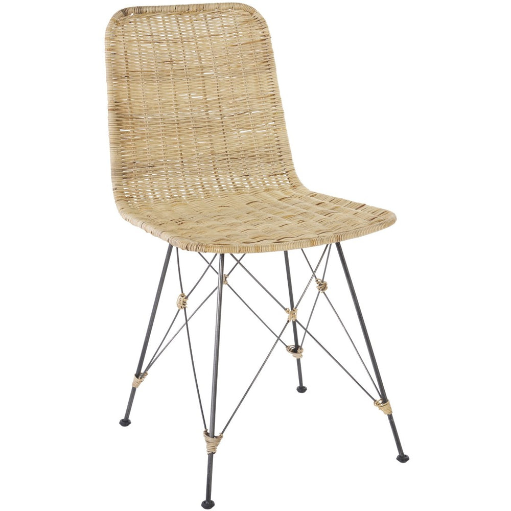 Safavieh MINERVA Weaved Dining Chair - Contemporary Comfort with Stylish Rattan Seat and Sturdy Metal Frame Light Natural / Black DCH6508A-SET2