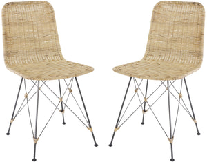 Safavieh Minerva Weaved Dining Chair - Chic Light Natural Design With Sturdy Black Metal Frame For Elegance Light Natural ,Black Metal & Rattan Dch6508a-set2