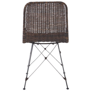 Safavieh Minerva Weaved Dining Chair - Chic Light Natural Design With Sturdy Black Metal Frame For Elegance Dark Brown ,Black Metal & Rattan Dch6508b-set2