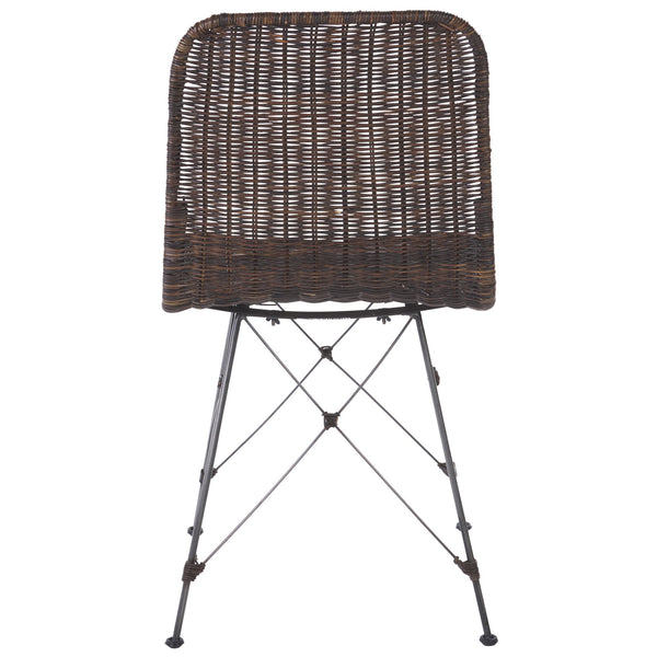 Safavieh Minerva Weaved Dining Chair - Chic Light Natural Design With Sturdy Black Metal Frame For Elegance Dark Brown ,Black Metal & Rattan Dch6508b-set2
