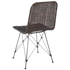 Safavieh Minerva Weaved Dining Chair - Chic Light Natural Design With Sturdy Black Metal Frame For Elegance Dark Brown ,Black Metal & Rattan Dch6508b-set2