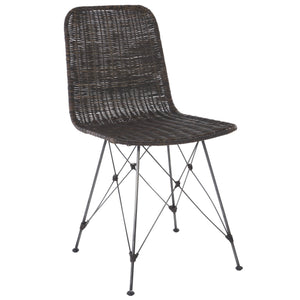 Safavieh Minerva Weaved Dining Chair - Chic Light Natural Design With Sturdy Black Metal Frame For Elegance Dark Brown ,Black Metal & Rattan Dch6508b-set2