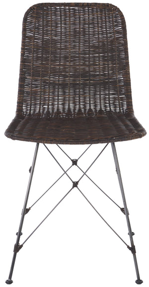 Safavieh Minerva Weaved Dining Chair - Chic Light Natural Design With Sturdy Black Metal Frame For Elegance Dark Brown ,Black Metal & Rattan Dch6508b-set2