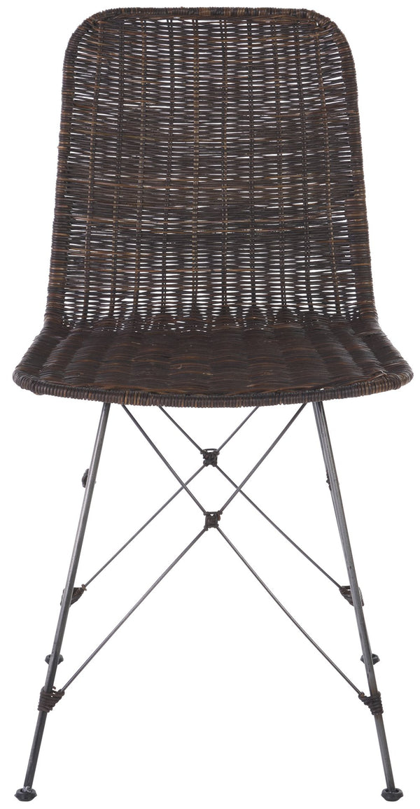 Safavieh Minerva Weaved Dining Chair - Chic Light Natural Design With Sturdy Black Metal Frame For Elegance Dark Brown ,Black Metal & Rattan Dch6508b-set2