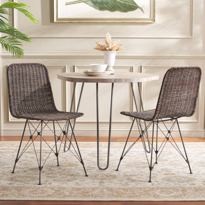 Safavieh Minerva Weaved Dining Chair - Chic Light Natural Design With Sturdy Black Metal Frame For Elegance Dark Brown ,Black Metal & Rattan Dch6508b-set2