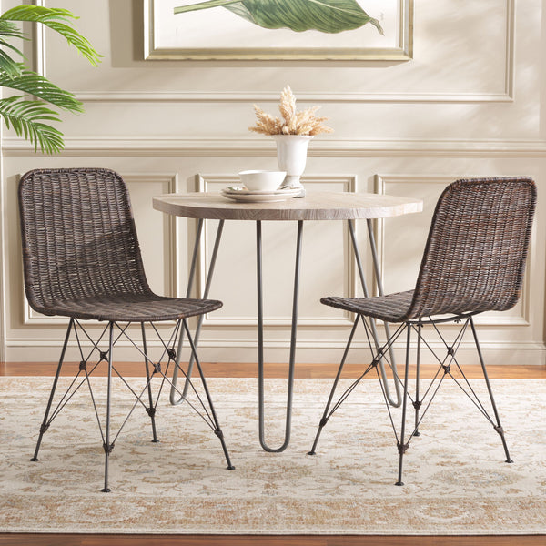 Safavieh Minerva Weaved Dining Chair - Chic Light Natural Design With Sturdy Black Metal Frame For Elegance Dark Brown ,Black Metal & Rattan Dch6508b-set2