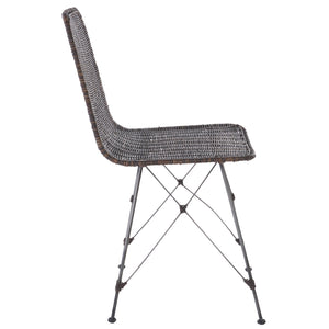 Safavieh Minerva Weaved Dining Chair - Chic Light Natural Design With Sturdy Black Metal Frame For Elegance Dark Brown ,Black Metal & Rattan Dch6508b-set2