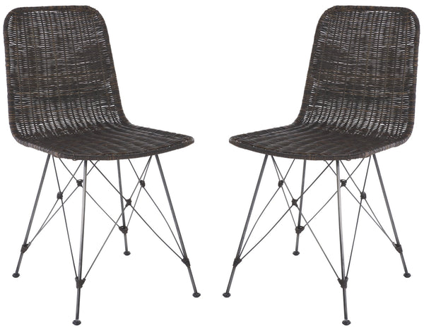 Safavieh Minerva Weaved Dining Chair - Chic Light Natural Design With Sturdy Black Metal Frame For Elegance Dark Brown ,Black Metal & Rattan Dch6508b-set2