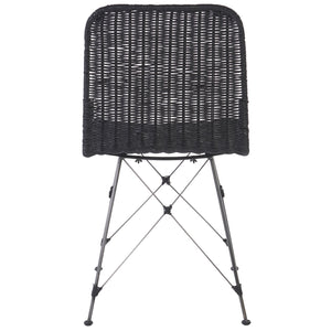 Safavieh Minerva Weaved Dining Chair - Chic Light Natural Design With Sturdy Black Metal Frame For Elegance Black ,Black Metal & Rattan Dch6508c-set2