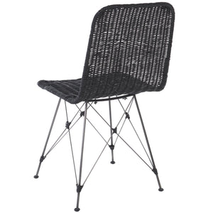 Safavieh Minerva Weaved Dining Chair - Chic Light Natural Design With Sturdy Black Metal Frame For Elegance Black ,Black Metal & Rattan Dch6508c-set2