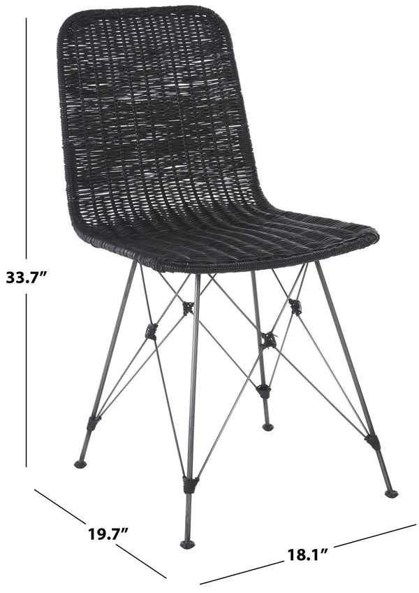 Safavieh Minerva Weaved Dining Chair - Chic Light Natural Design With Sturdy Black Metal Frame For Elegance Black ,Black Metal & Rattan Dch6508c-set2