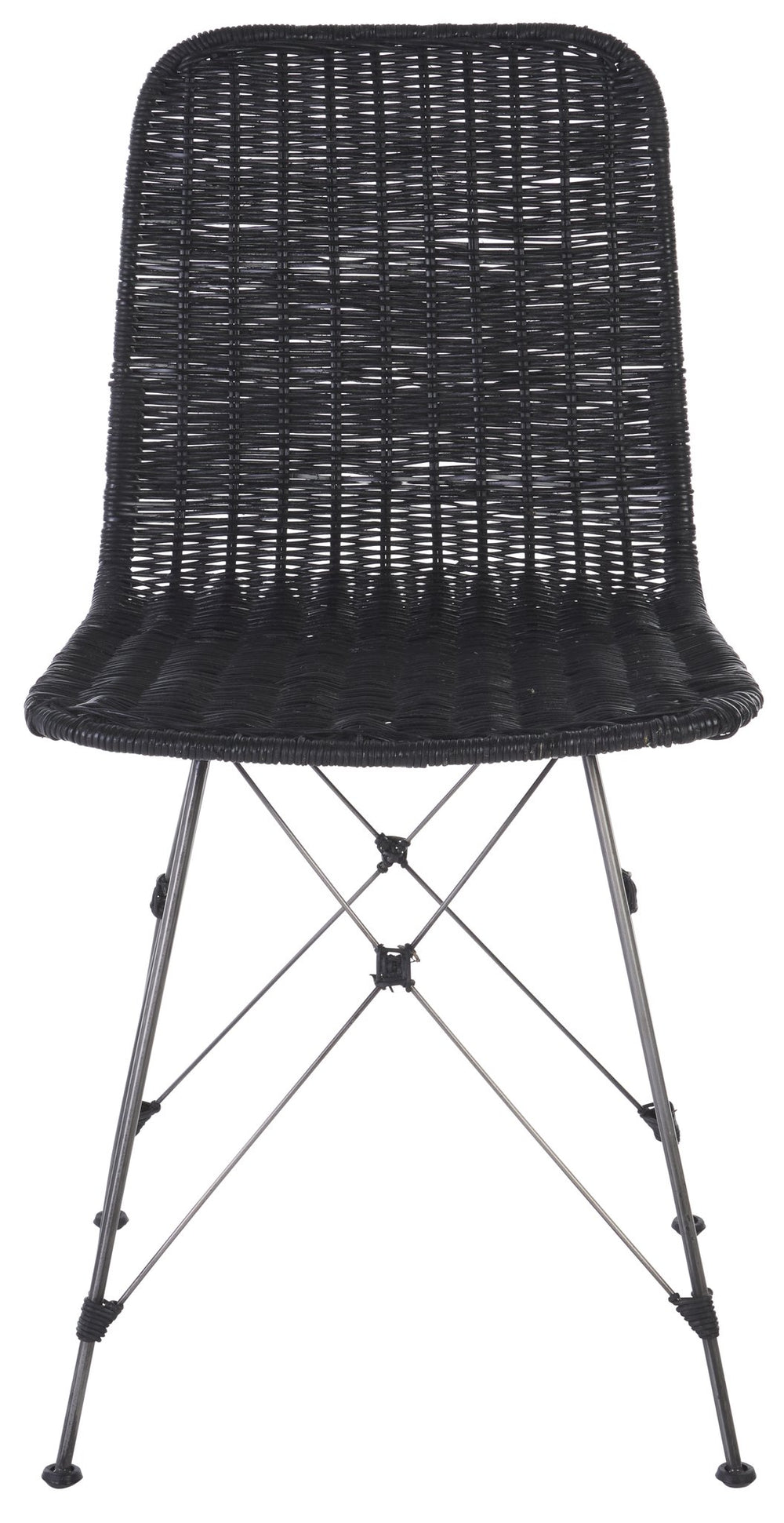 Safavieh Minerva Weaved Dining Chair - Chic Light Natural Design With Sturdy Black Metal Frame For Elegance Black ,Black Metal & Rattan Dch6508c-set2