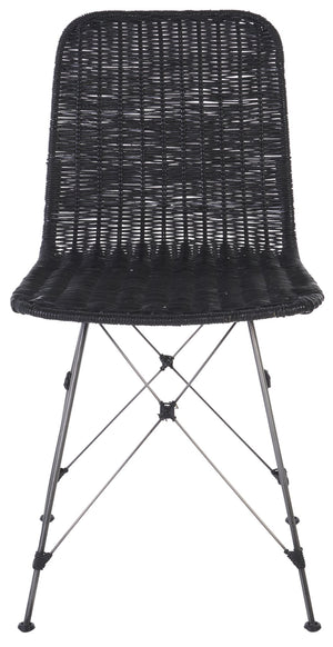 Safavieh Minerva Weaved Dining Chair - Chic Light Natural Design With Sturdy Black Metal Frame For Elegance Black ,Black Metal & Rattan Dch6508c-set2
