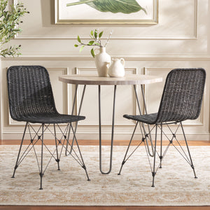 Safavieh Minerva Weaved Dining Chair - Chic Light Natural Design With Sturdy Black Metal Frame For Elegance Black ,Black Metal & Rattan Dch6508c-set2