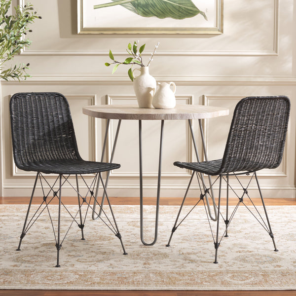 Safavieh Minerva Weaved Dining Chair - Chic Light Natural Design With Sturdy Black Metal Frame For Elegance Black ,Black Metal & Rattan Dch6508c-set2