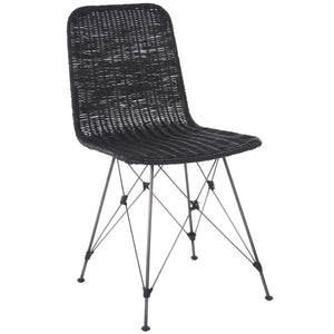 Safavieh Minerva Weaved Dining Chair - Chic Light Natural Design With Sturdy Black Metal Frame For Elegance Black ,Black Metal & Rattan Dch6508c-set2