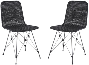 Safavieh Minerva Weaved Dining Chair - Chic Light Natural Design With Sturdy Black Metal Frame For Elegance Black ,Black Metal & Rattan Dch6508c-set2