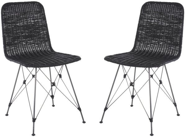 Safavieh Minerva Weaved Dining Chair - Chic Light Natural Design With Sturdy Black Metal Frame For Elegance Black ,Black Metal & Rattan Dch6508c-set2