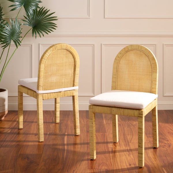 Safavieh Tojo Cane Rounded Back Dining Chair Set Of 2 - Natural & White Finish, Elegant Comfort For Dining Natural ,White Lesio,Mango Wood Dch6510a-set2