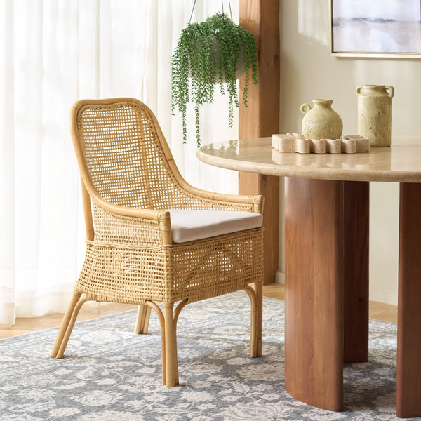 Alina Rattan Dining Chair With Removable Padded Cushion — Coastal Texture, Modern Scandinavian Charm