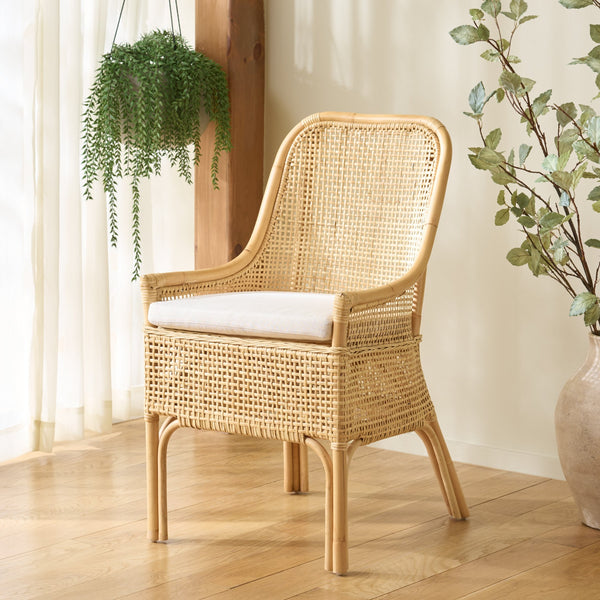 Alina Rattan Dining Chair With Removable Padded Cushion — Coastal Texture, Modern Scandinavian Charm